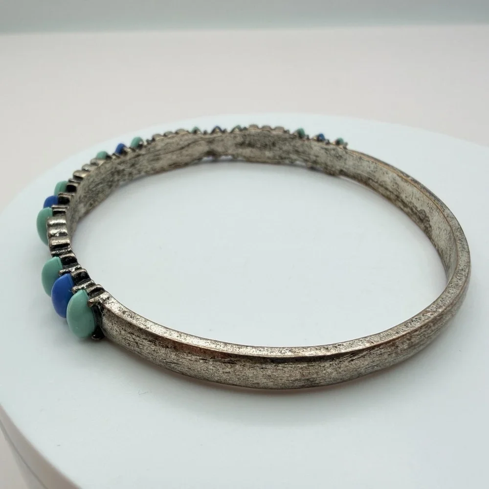 Vintage Y2K Silver Tone‎ Beaded Bangle Bracelet Boho Women's Classic Jewelry